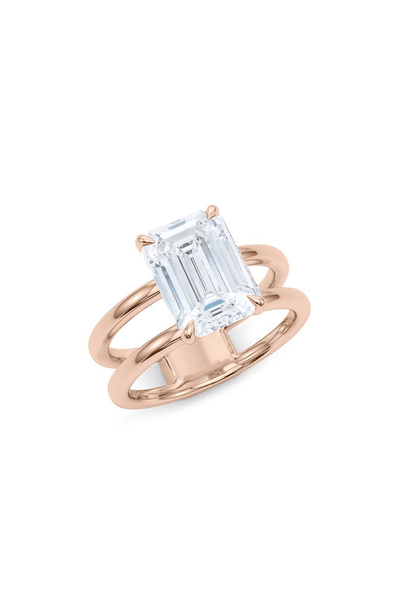 HauteCarat Emerald Cut Double Band Lab Created Diamond Ring, Main, color, 2.00Ctw 18K Rose Gold