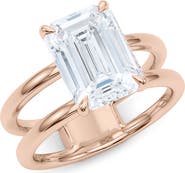 HauteCarat Emerald Cut Double Band Lab Created Diamond Ring