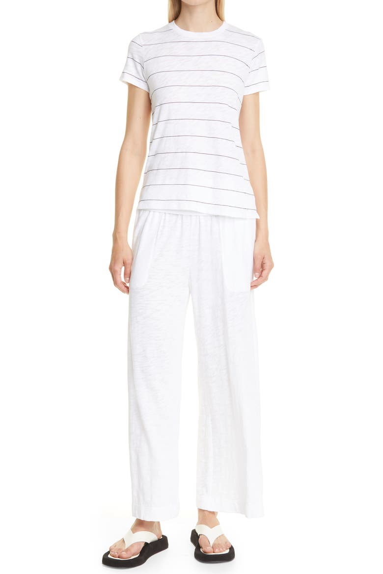 Foldover Waist Wide Leg Slub Jersey Pants, Alternate, color, WHITE