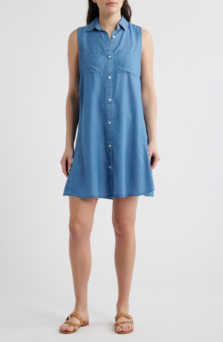 beachlunchlounge Danya Sleeveless Shirtdress, Main, color, Medium Wash