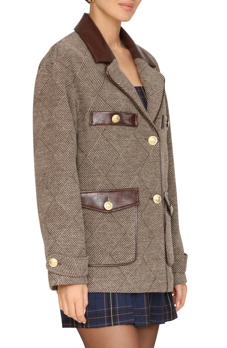 Avec Les Filles Diagonal Weave Contrast Trim Coat, Alternate, color, Brown Basket