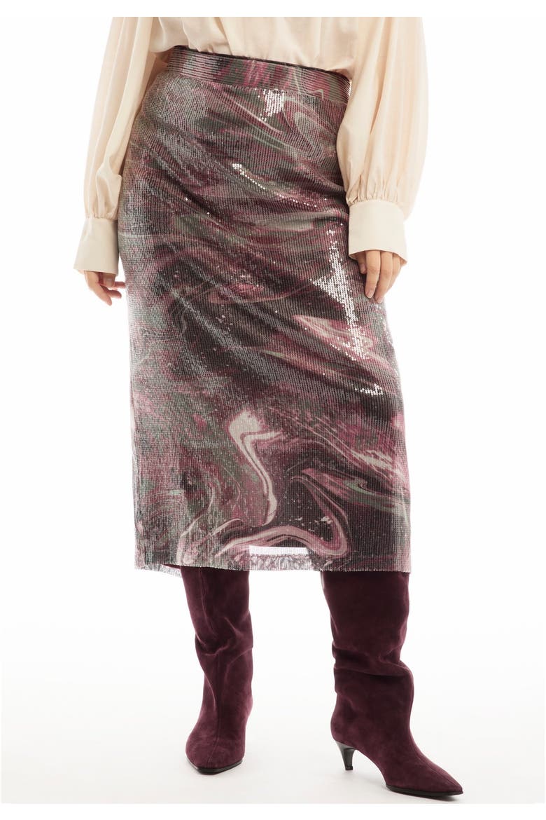 Sequined Mesh Column Midi Skirt, Alternate, color, MARBLE