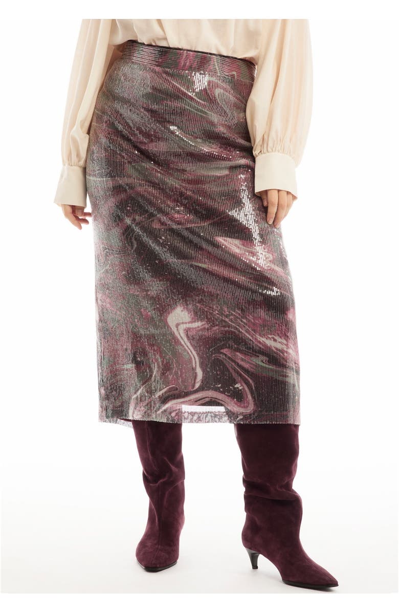 June + Vie Sequined Mesh Column Midi Skirt, Alternate, color, Marble