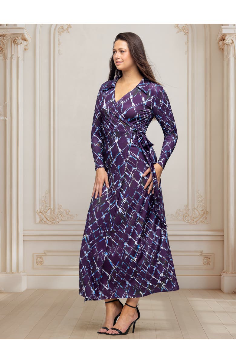 24seven Comfort Apparel Collared Wrap Maxi Dress, Alternate, color, Purple Multi