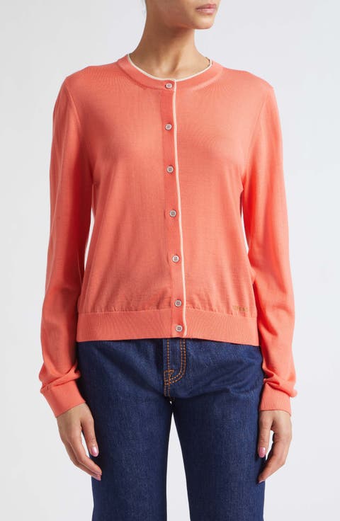 Tipped Wool Blend Cardigan