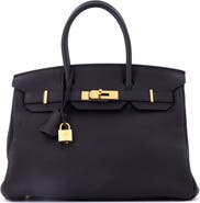 Pre-Owned Hermes Birkin Handbag Black Togo with Gold Hardware 30