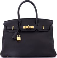 Pre-Owned Hermes Birkin Handbag Black Togo with Gold Hardware 30