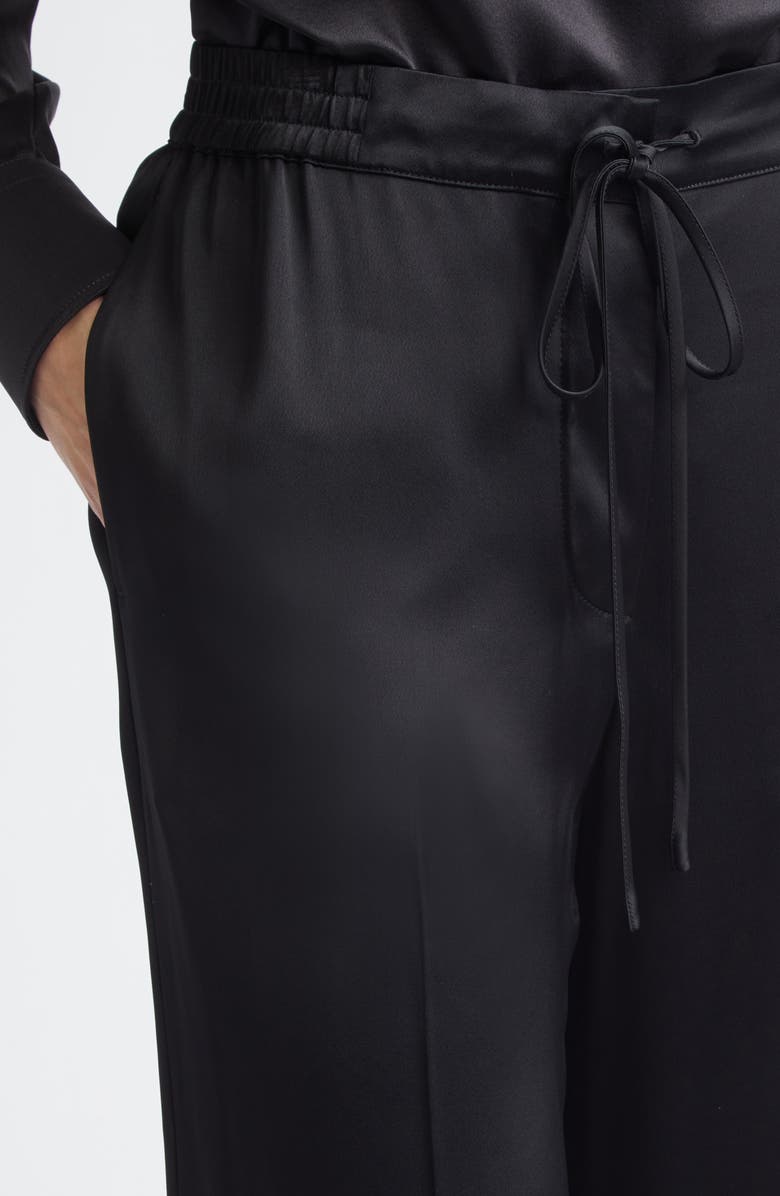 TOTEME Satin Drawstring Wide Leg Pants, Alternate, color, Black