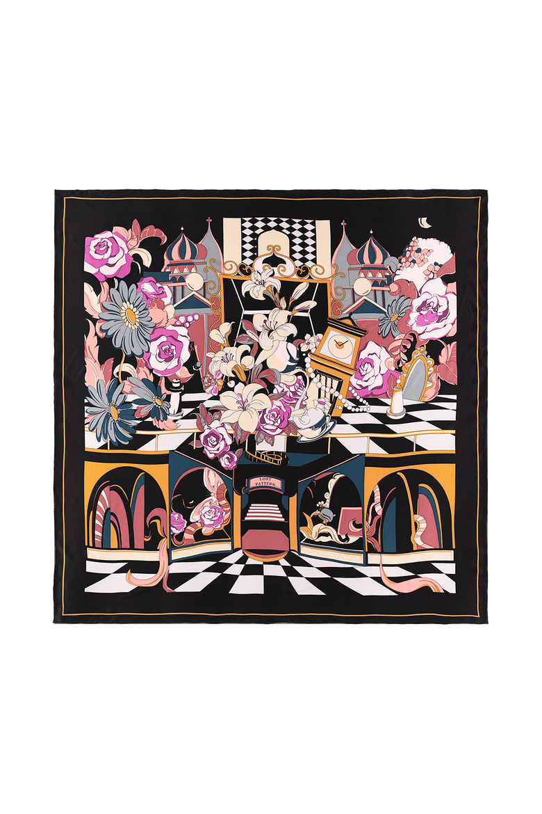 "Vintage Blooms" Large Silk Square Scarf, Main, color, Black & Purple