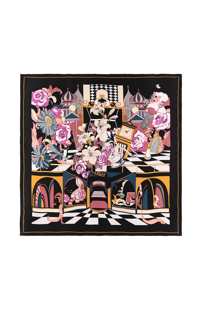 Lost Pattern "Vintage Blooms" Large Silk Square Scarf, Main, color, Black & Purple