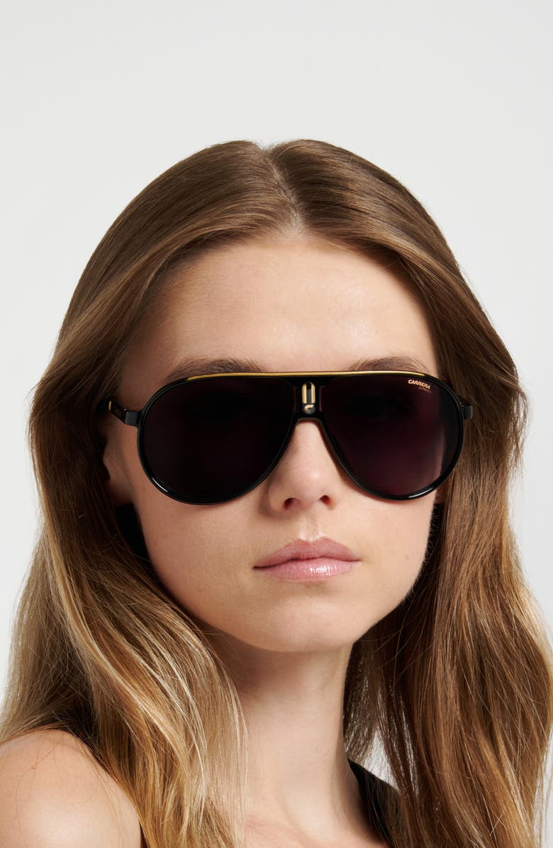 Carrera Eyewear Champion 62mm Oversize Gradient Pilot Sunglasses, Alternate, color, Black Gold/ Dark Grey Sf