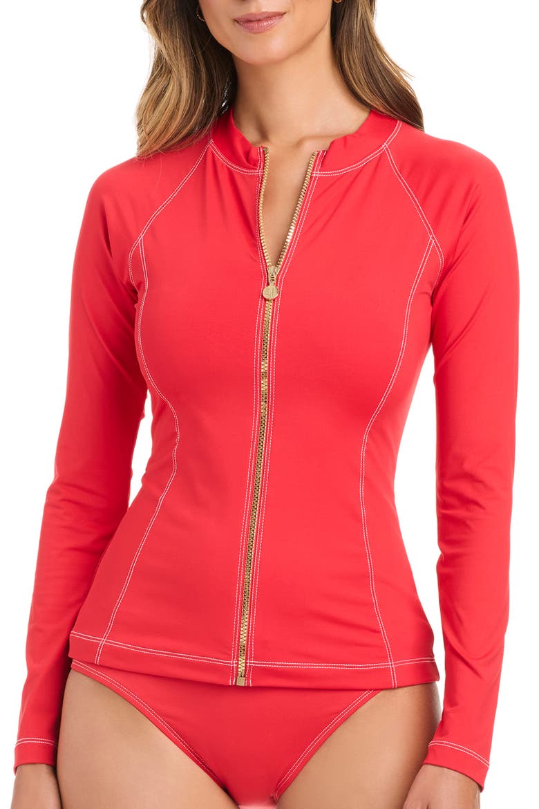 Contrast Stitch Zip-Up Rashguard, Main, color, GOLDEN GATE