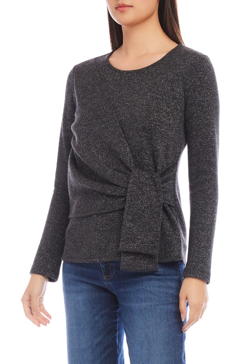 Sparkle Side Drape Long Sleeve Top, Alternate, color, BKS