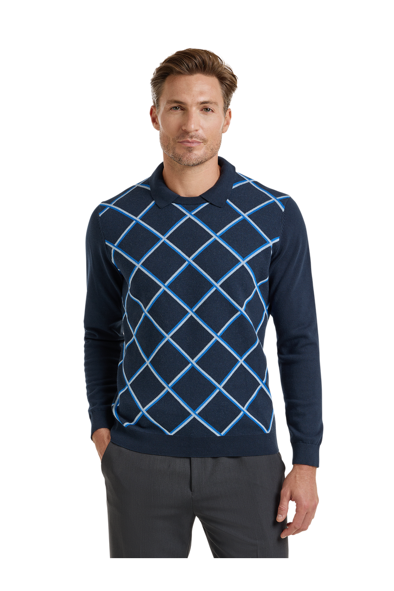 Cotton Crewneck Polo, Alternate, color, Navy