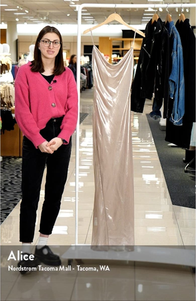 Leia Low Back Cowl Neck Satin Slipdress, sales video thumbnail