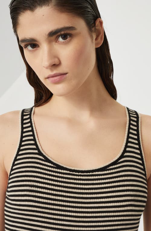 Brunello Cucinelli Ribbed Texture Crewneck Scoop Neck Striped Top In Black