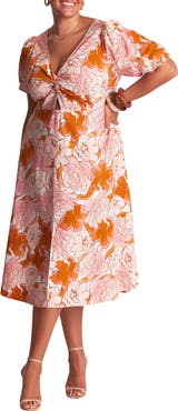 Estelle Amira Floral Print Puff Sleeve Midi Dress