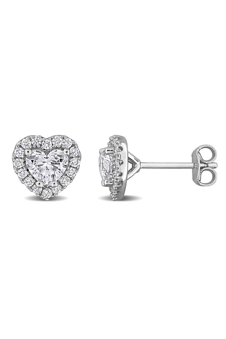 Lab-Grown Diamond Heart Halo Earrings, Main, color, Sterling Silver