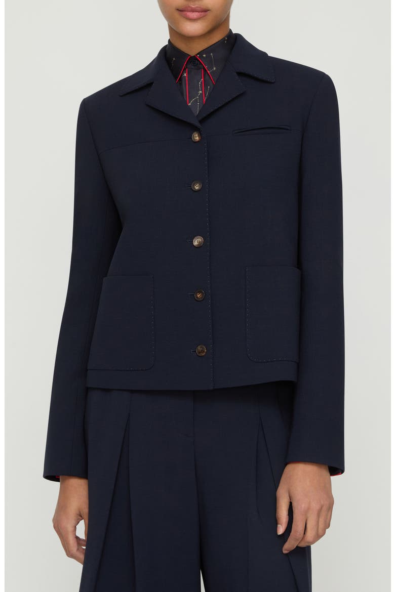 Patch Pocket Double Face Stretch Wool Jacket, Main, color, INK