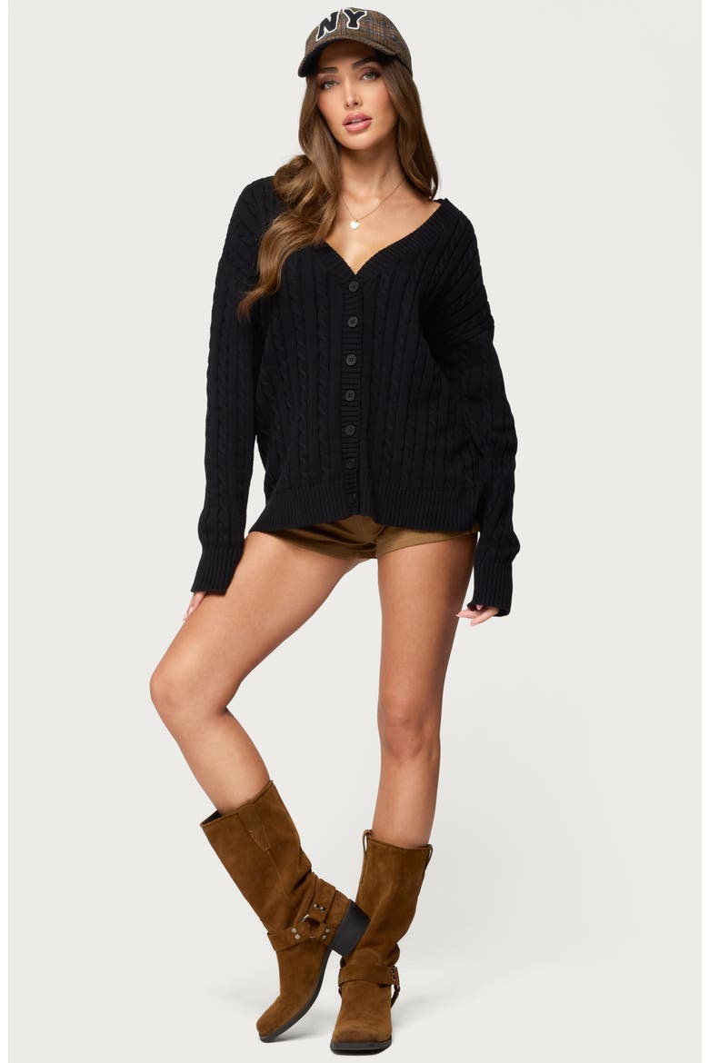 Francine Oversize Cotton Cardigan, Alternate, color, BLACK