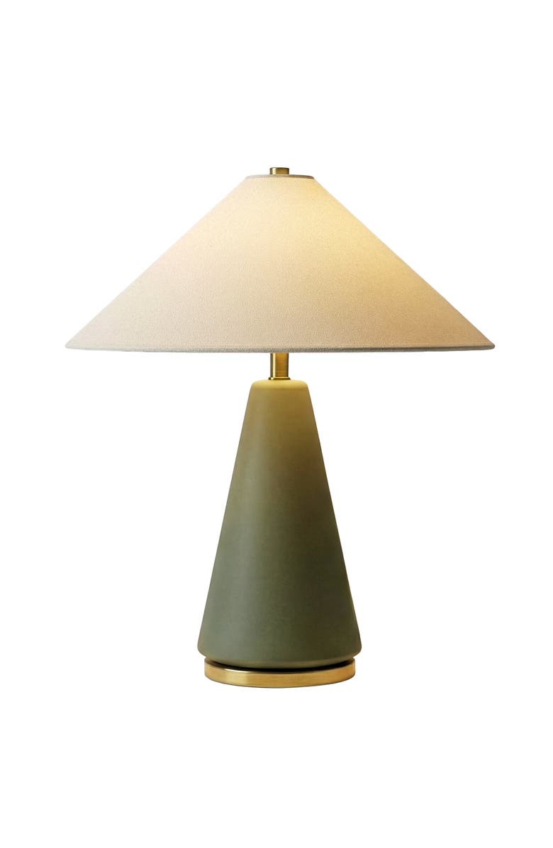 Brightech Dawn 19" Green Matte LED Table Lamp with Ivory Cotton Cone Shade and Brass Base, Main, color, Green