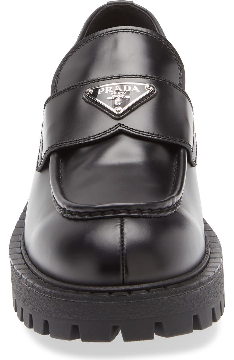 Prada Chocolate Lug Sole Loafer, Alternate, color, Nero