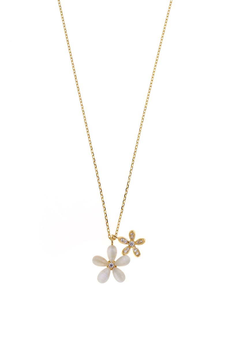Two Flowers Necklace, Main, color, Silver Gold Plated