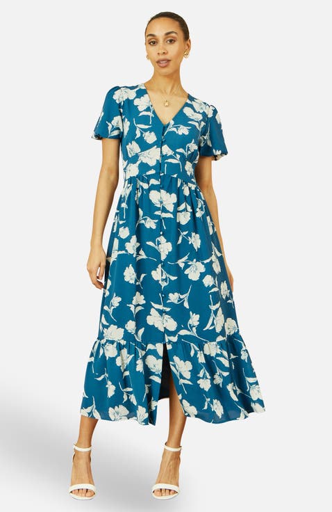 Floral Button Down Floral Midi Dress