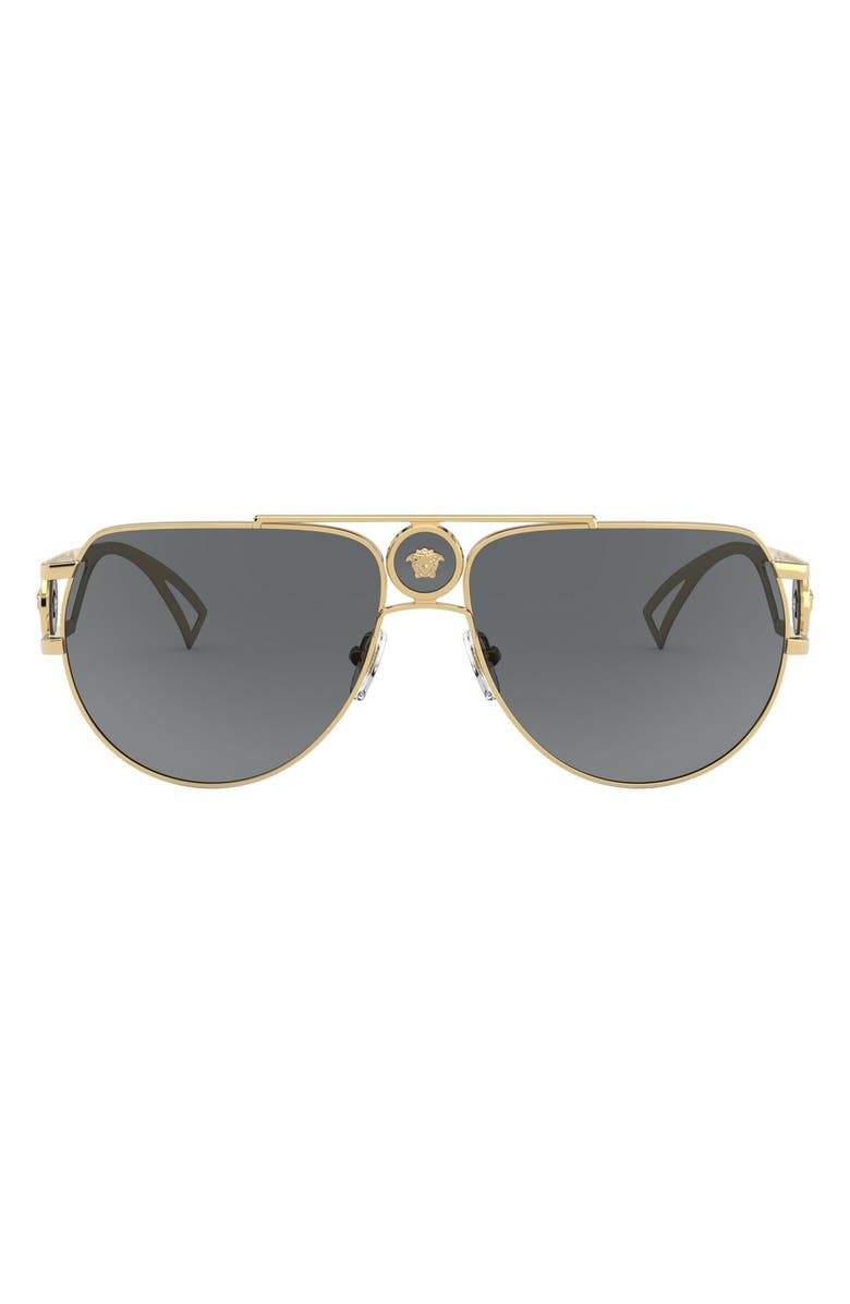 Versace 60mm Aviator Sunglasses, Main, color, Gold/ Grey