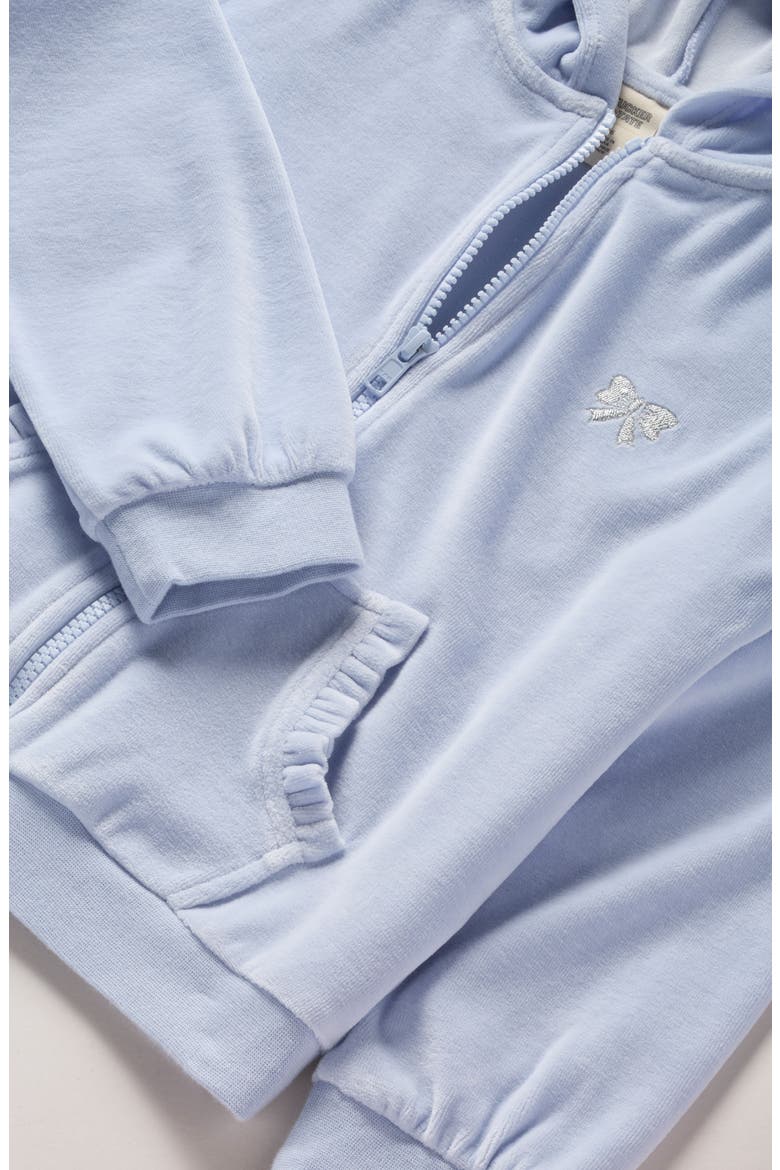 Kids' Bow Embroidered Velour Full Zip Hoodie, Alternate, color, BLUE XENON BOW EMB