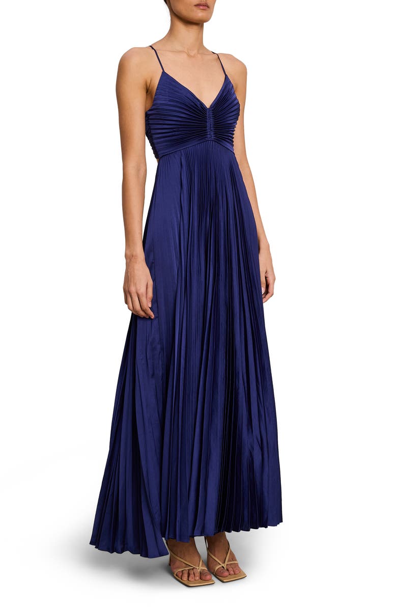 A.L.C. Aries Pleated Cutout Maxi Dress, Alternate, color, Riviera