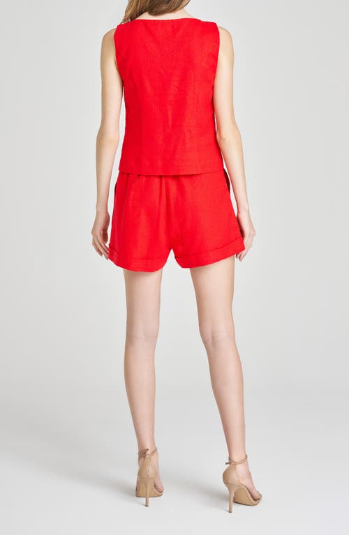 Wayf Vera Sleeveless Linen Blend Button-up Top In Red