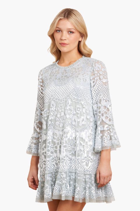 Snowdrop 3/4 Sleeve Lace Mini Dress