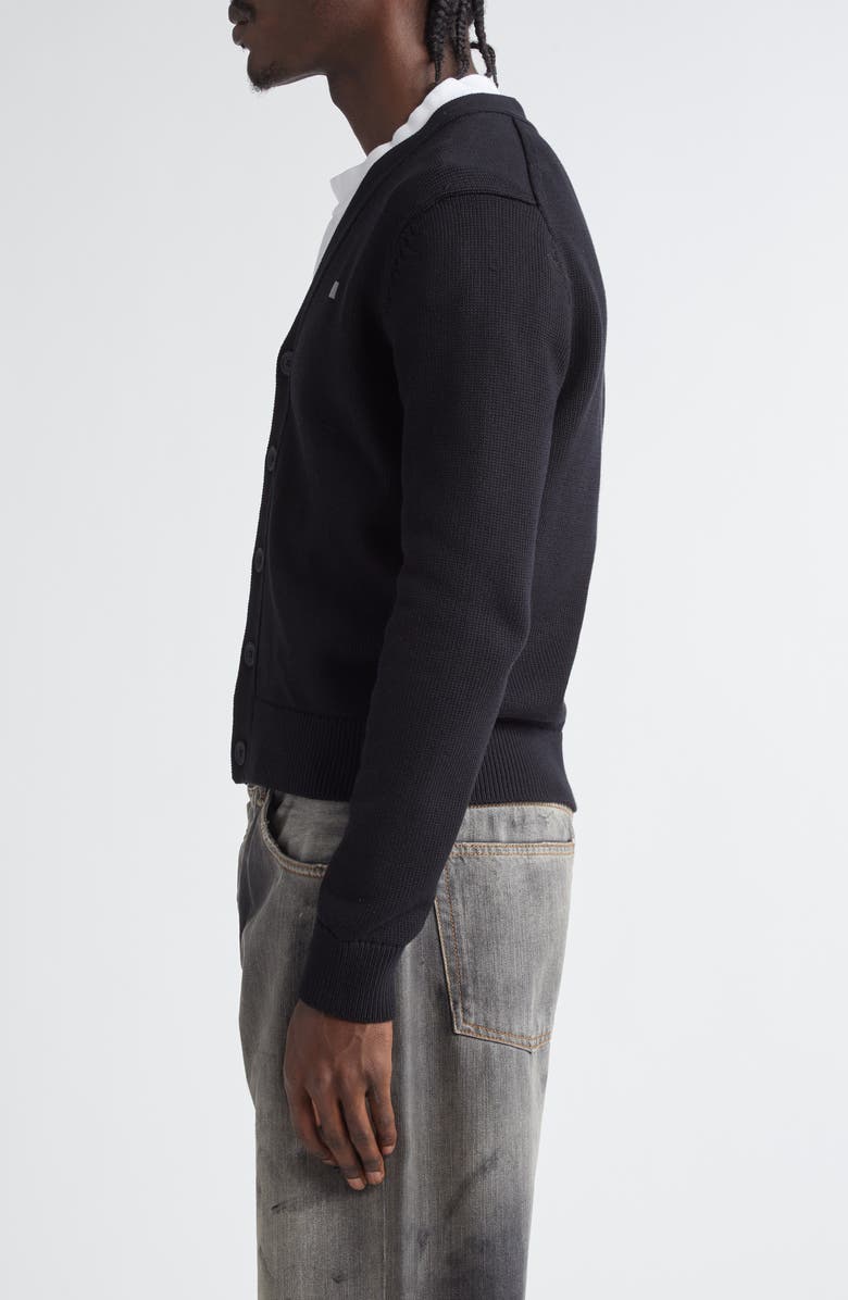 Acne Studios Keven Face Patch Cotton V-Neck Cardigan, Alternate, color, Black