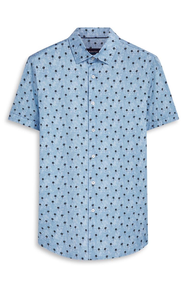 Bugatchi Milo OoohCotton<sup>®</sup> Palm Tree Print Short Sleeve Button-Up Shirt, Alternate, color, Aloe