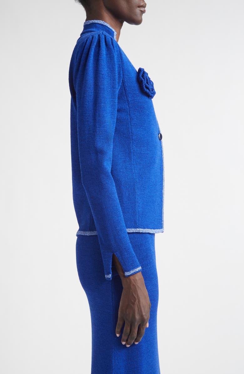ST. JOHN Betsey Rosette Embellished Legacy Crepe Knit Jacket, Alternate, color, Cobalt/ Soft Blue Multi