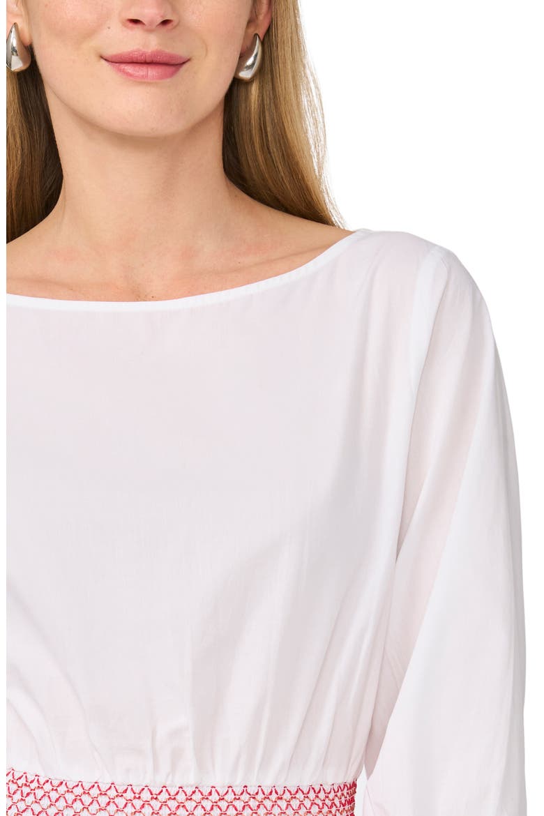 Boat Neck Long Sleeve Smocked Top, Alternate, color, ULTRA WHITE