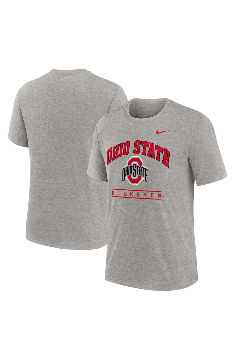 Nike Men's Nike Heather Gray Ohio State Buckeyes Arch Over Logo Tri-Blend T-Shirt, Main, color, 