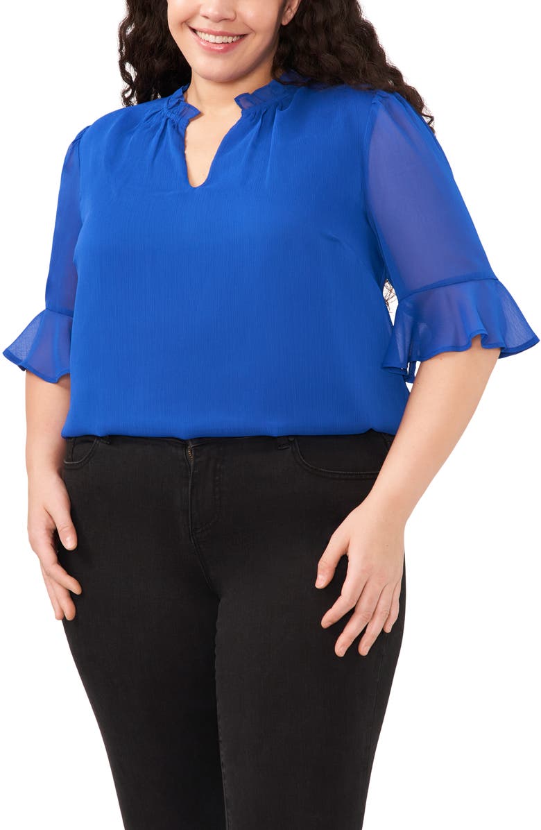 CeCe Short Sleeve V-Neck Top, Main, color, Deep Royal Blue