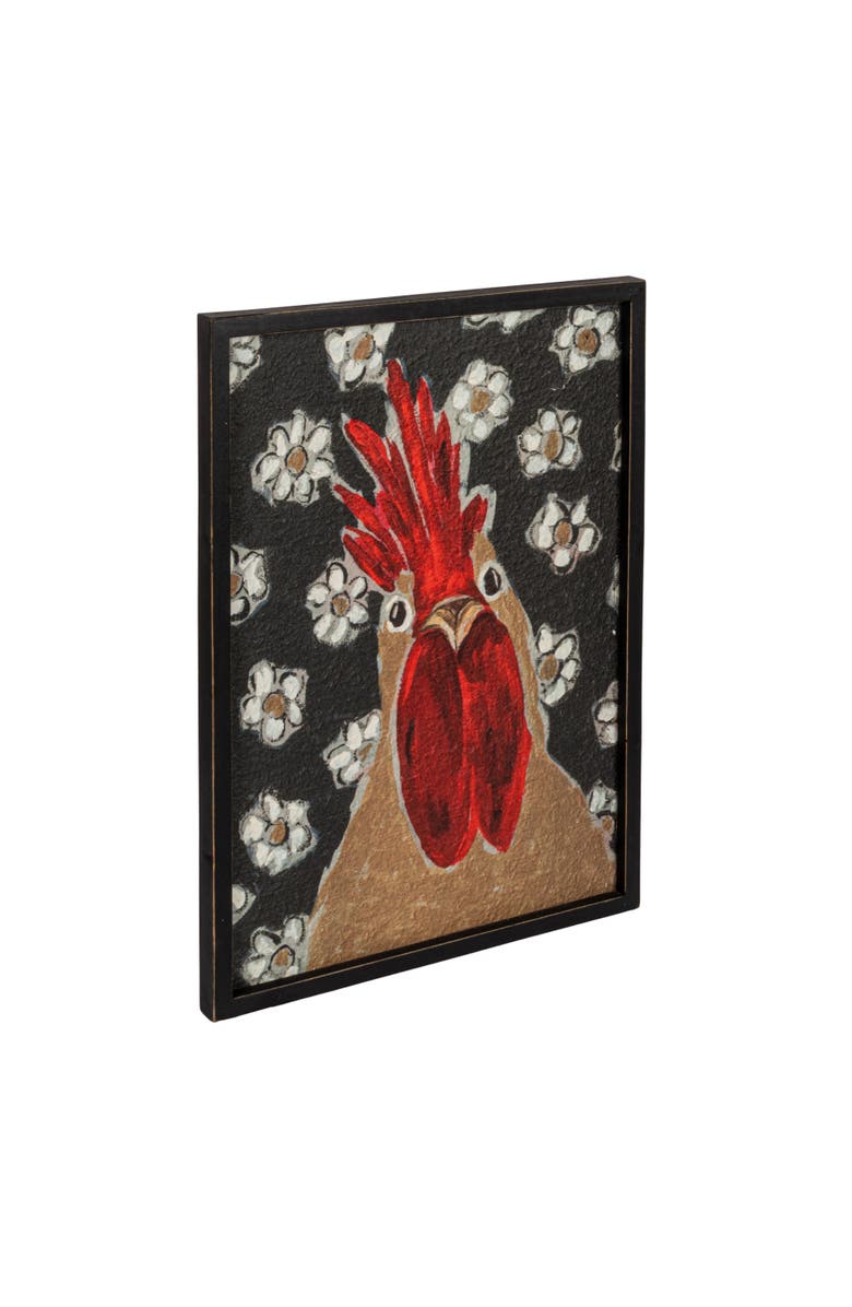 Storied Home Wood Framed Glass Wall Décor with Rooster Image and Flowers, Multicolor, Main, color, Blue