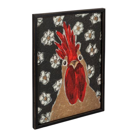 Wood Framed Glass Wall Décor with Rooster Image and Flowers, Multicolor