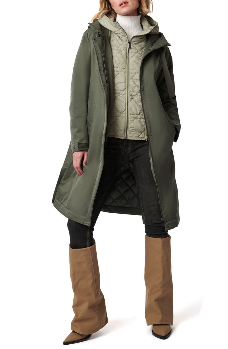 Bernardo Hooded Raincoat with Removable Hooded Bib, Alternate, color, Dusty Olive/ Sage