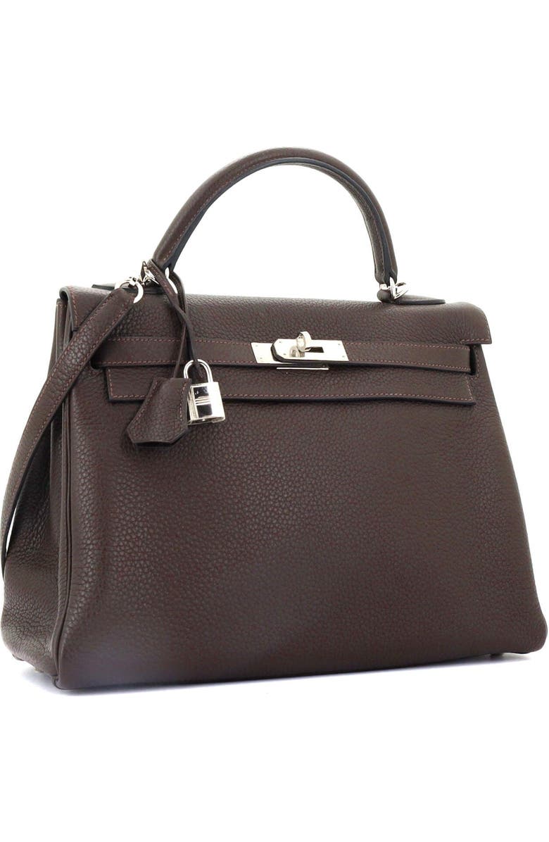Pre-Owned Hermes Kelly Handbag Brown Clemence with Palladium Hardware 32, Alternate, color,