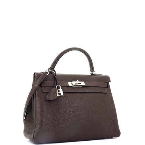 Pre-owned Hermes  Hermes Kelly Handbag Brown Clemence With Palladium Hardware 32 In Brown