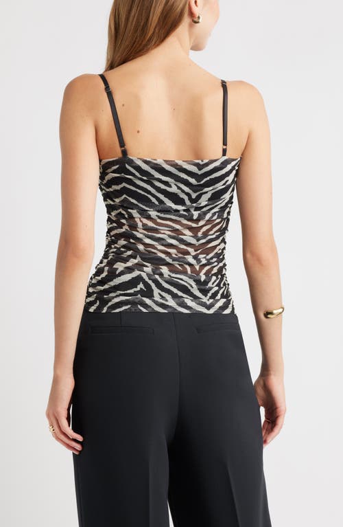 Open Edit Ruched Mesh Camisole In Black