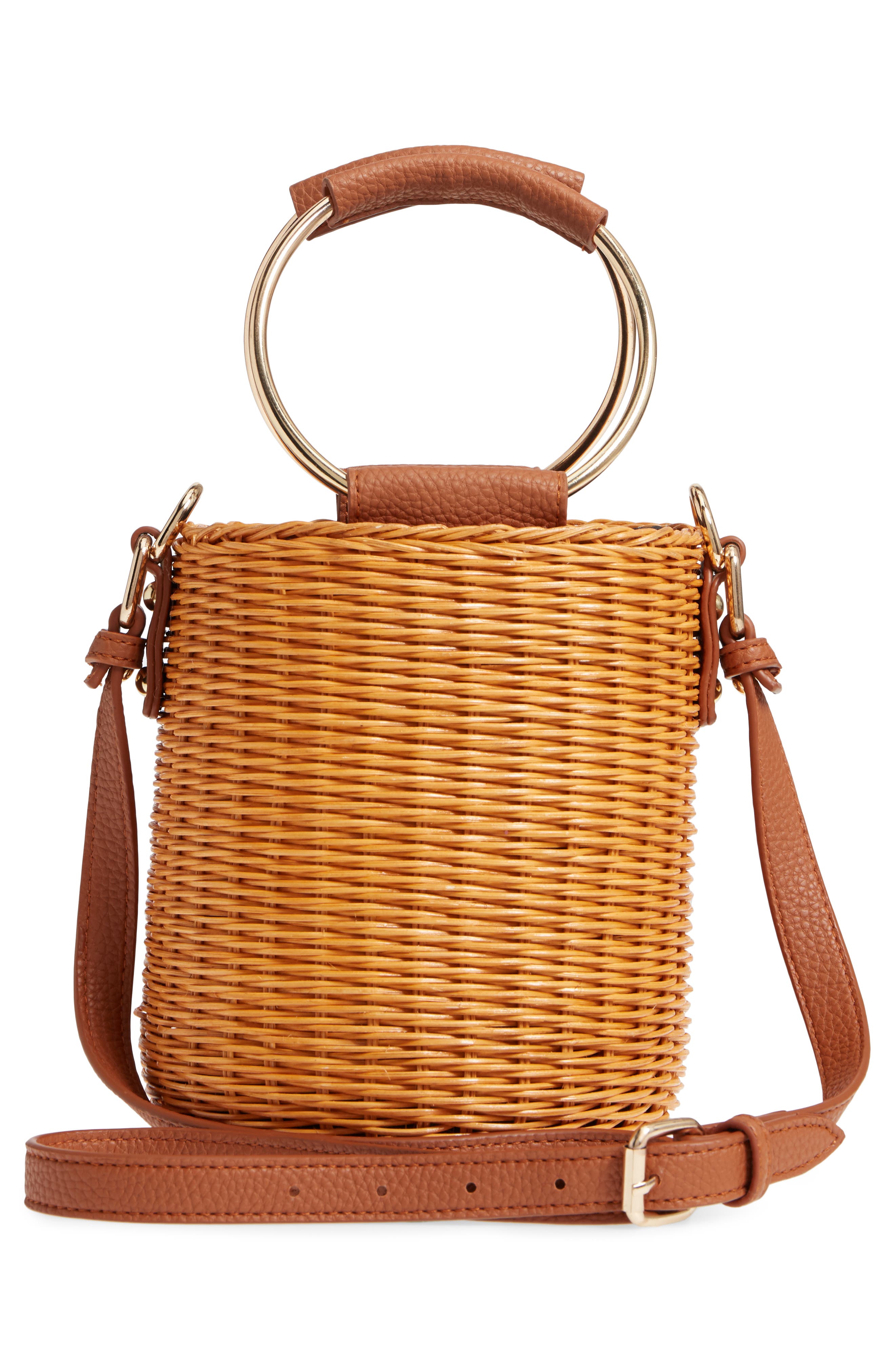 Malibu Skye Metal Handle Straw Bucket Bag, Alternate, color, 