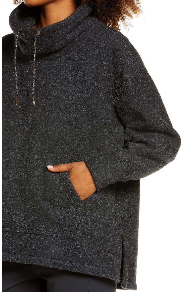 Cowl Neck Fleece Pullover, Alternate, color, BLACK/ HTR/ METALLIC GOLD