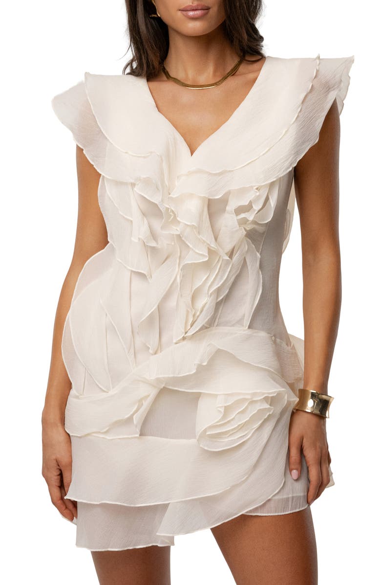 JLUXLABEL Dove Ruffle Chiffon Dress, Alternate, color, Ivory