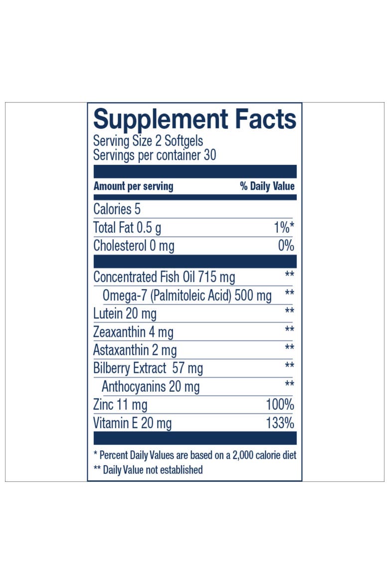 Fish Oil Eye Health Supplement with Lutein, Zeaxanthin, Bilberry, Omega-7, Vitamin E & Zinc - 60 Softgels, Alternate, color, None