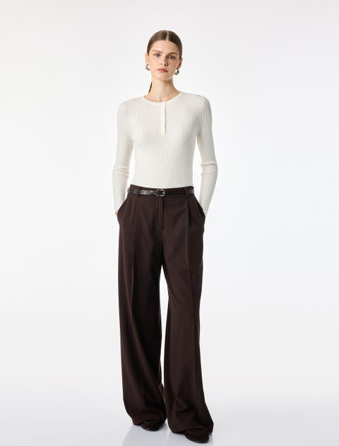 Regular Fit Henley Neck Ribbed Knit Sweater